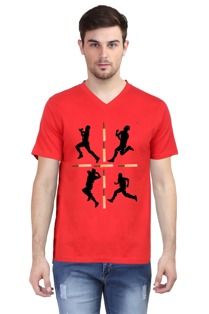 Cricket-Themed V-Neck Half Sleeve Men's T-Shirt