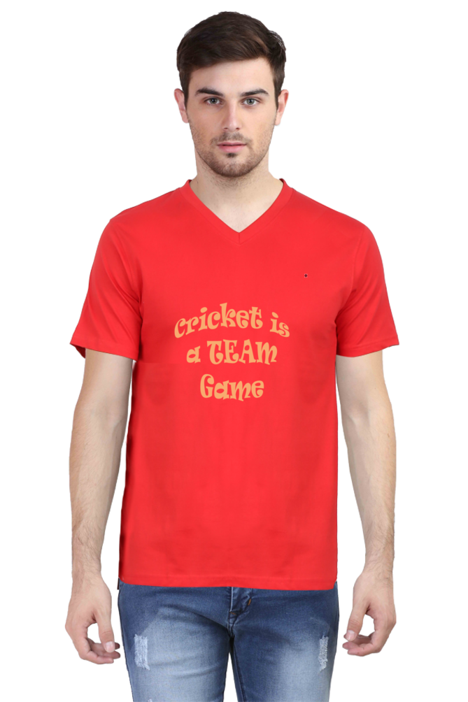 Cricket-Themed V-Neck Half Sleeve Men's T-Shirt