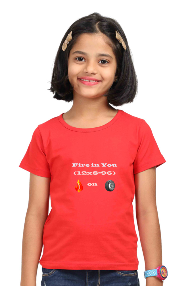 Racing-Themed Kids' Round Neck Half Sleeve Classic Tee | 'Fire in You, Fire on Wheel' Graphic Design