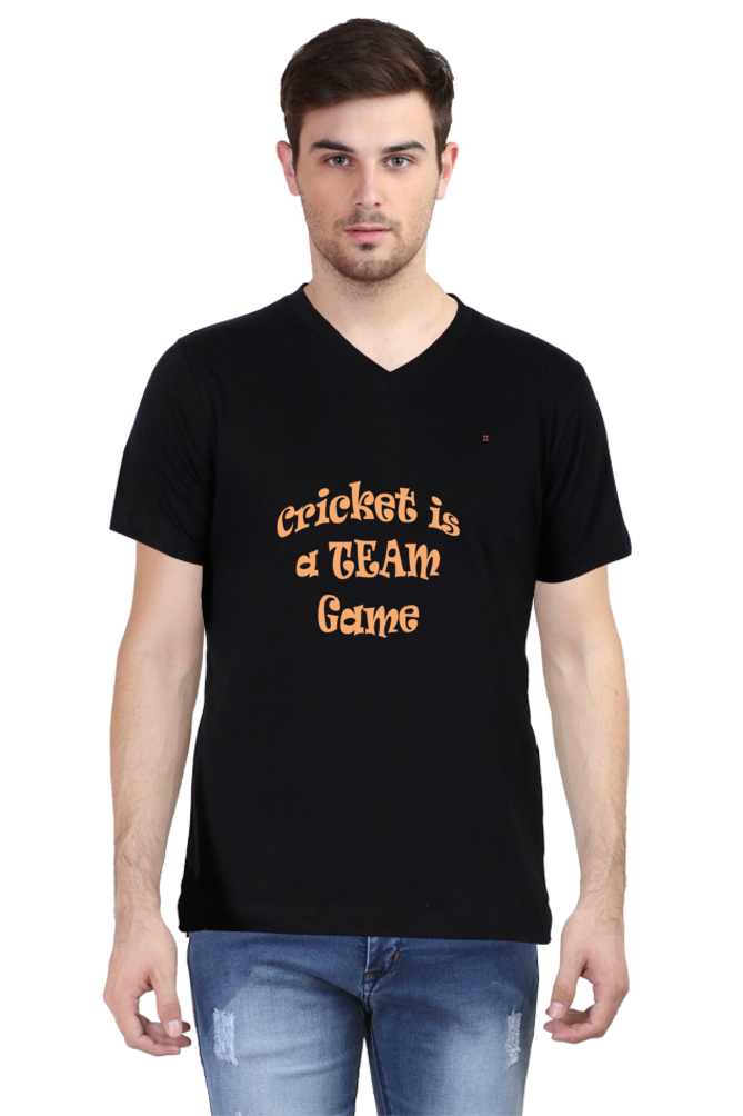 Cricket-Themed V-Neck Half Sleeve Men's T-Shirt