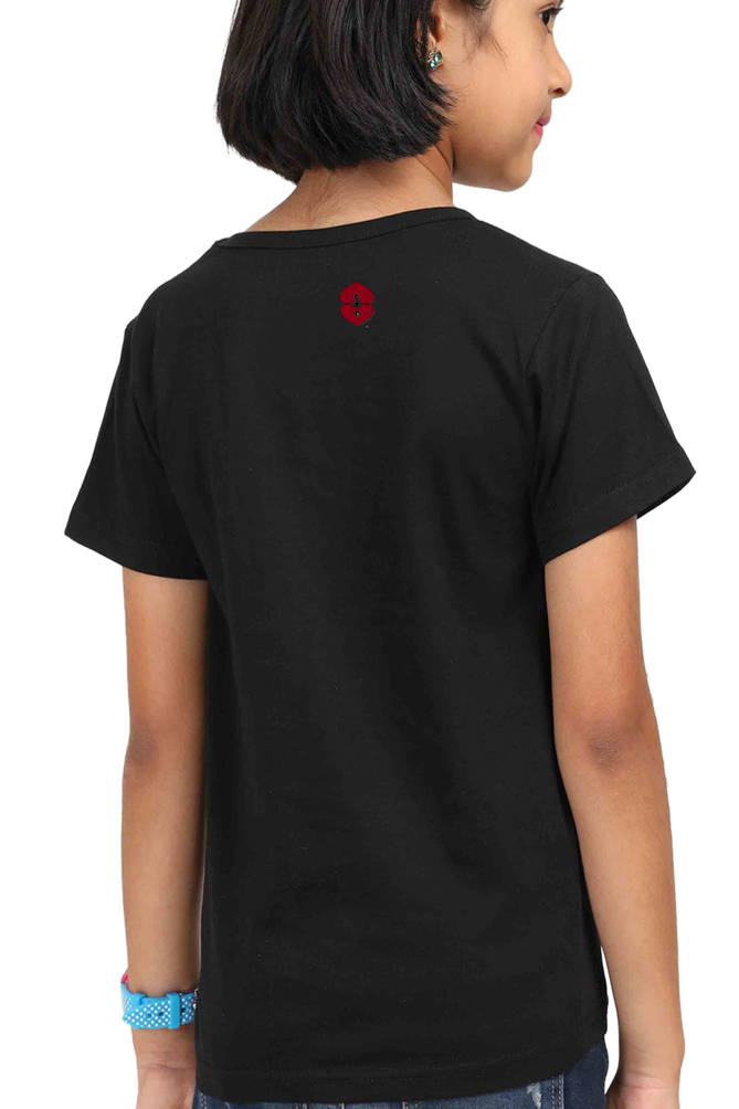 Racing-Themed Girls' Round Neck Half Sleeve Classic Tee | 'I Fly with Wheels on Road' Graphic Design