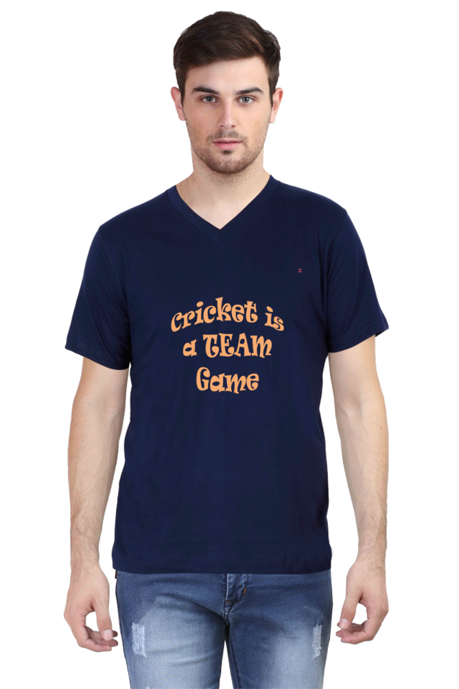 Cricket-Themed V-Neck Half Sleeve Men's T-Shirt