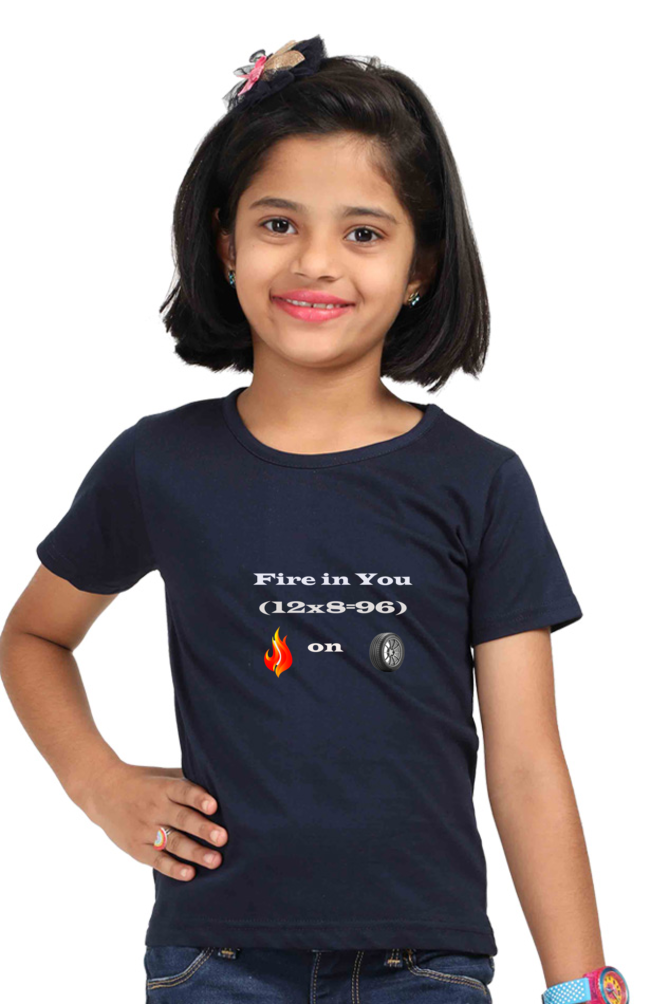 Racing-Themed Kids' Round Neck Half Sleeve Classic Tee | 'Fire in You, Fire on Wheel' Graphic Design