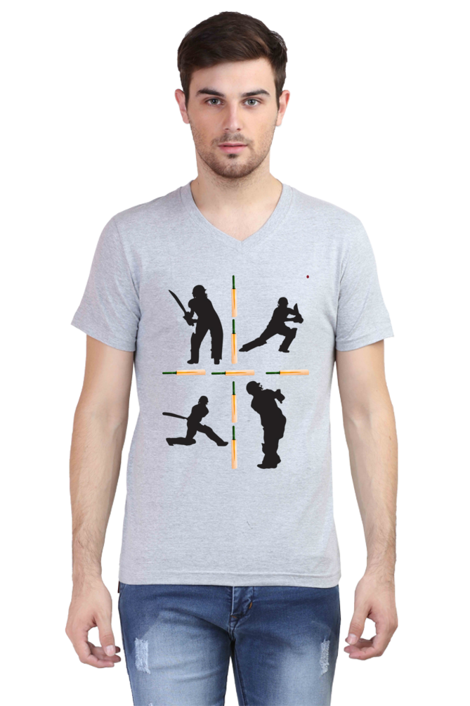 Cricket-Themed V-Neck Half Sleeve Men's T-Shirt