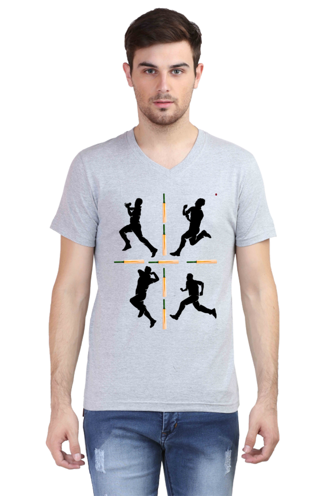 Cricket-Themed V-Neck Half Sleeve Men's T-Shirt