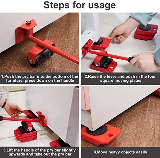 Furniture Lifter Mover Tool Set | Heavy-Duty Furniture Shifting & Lifting Tool with 4 Wheel Pads