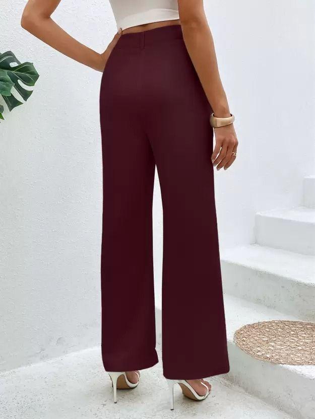 Elegant Maroon Lycra Blend Solid Trousers for Women | High Waist, Regular Fit