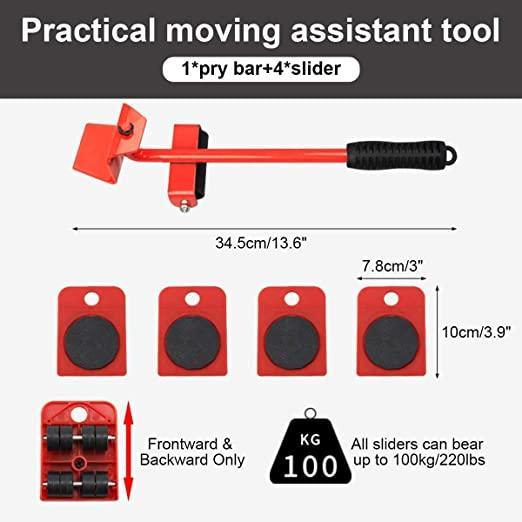 Furniture Lifter Mover Tool Set | Heavy-Duty Furniture Shifting & Lifting Tool with 4 Wheel Pads