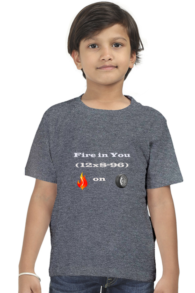 Racing-Themed Boys' Round Neck Half Sleeve Classic Tee | 'Fire in You, Fire on Wheel' Graphic Design