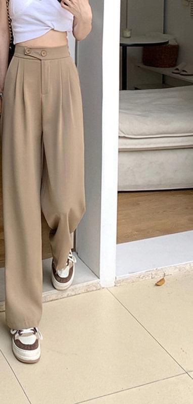 Women's Comfortable High Waist Loose Straight Wide Leg Pant | Casual Khaki Longline Trousers
