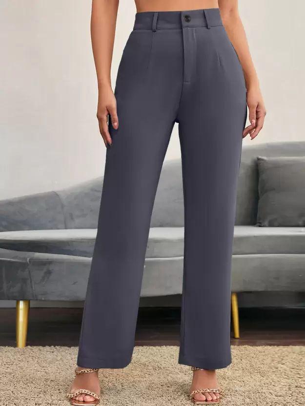 Elegant Grey & Black Lycra Solid Trousers Combo for Women | High Waist, Regular Fit