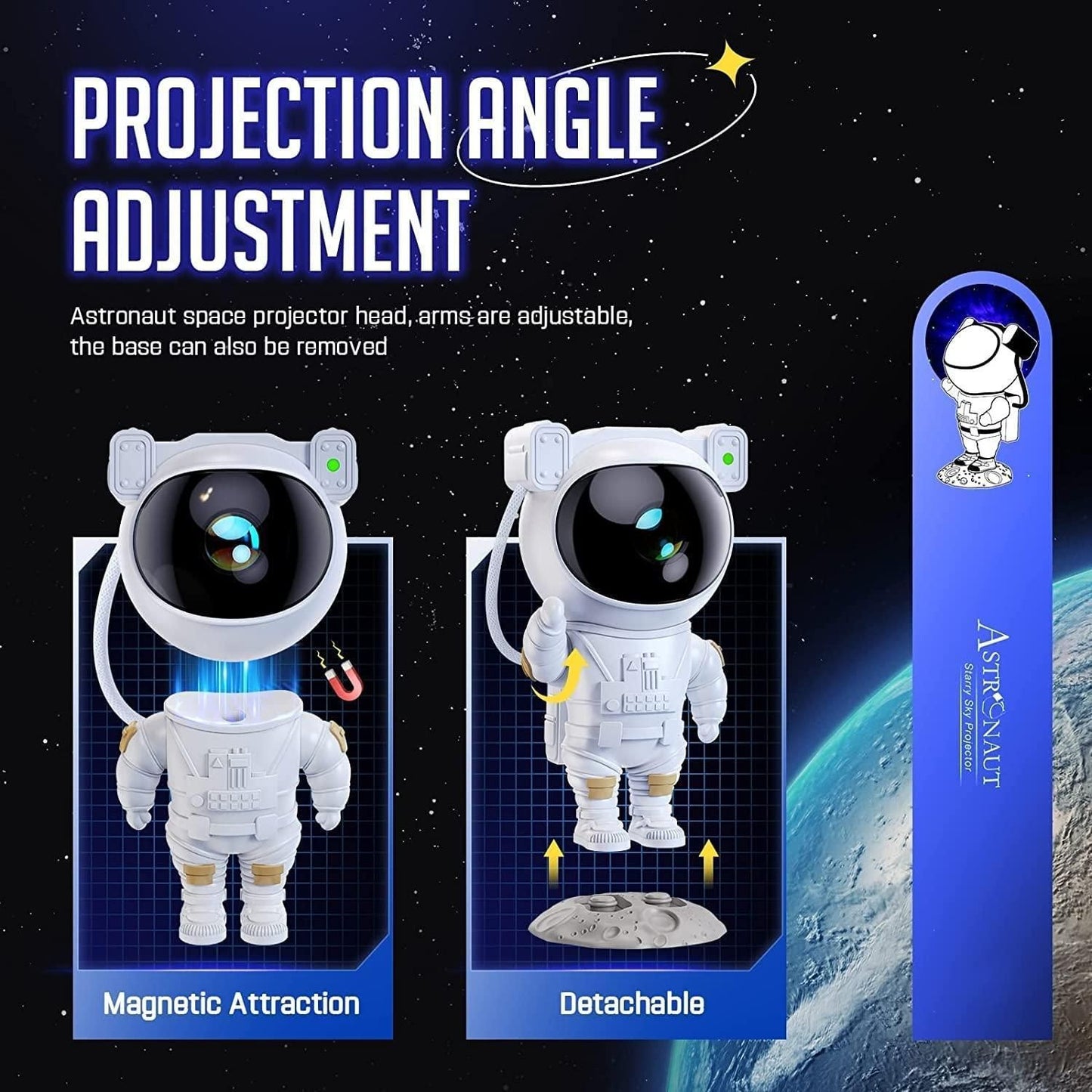 Astronaut Galaxy Projector with 360-Degree Magnetic Head Rotation | Remote Control | Creates a Starry Night Sky