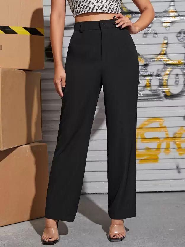 Elegant Grey & Black Lycra Solid Trousers Combo for Women | High Waist, Regular Fit