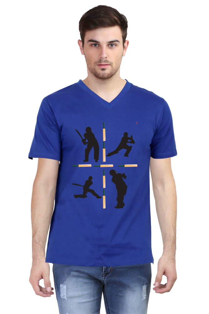 Cricket-Themed V-Neck Half Sleeve Men's T-Shirt
