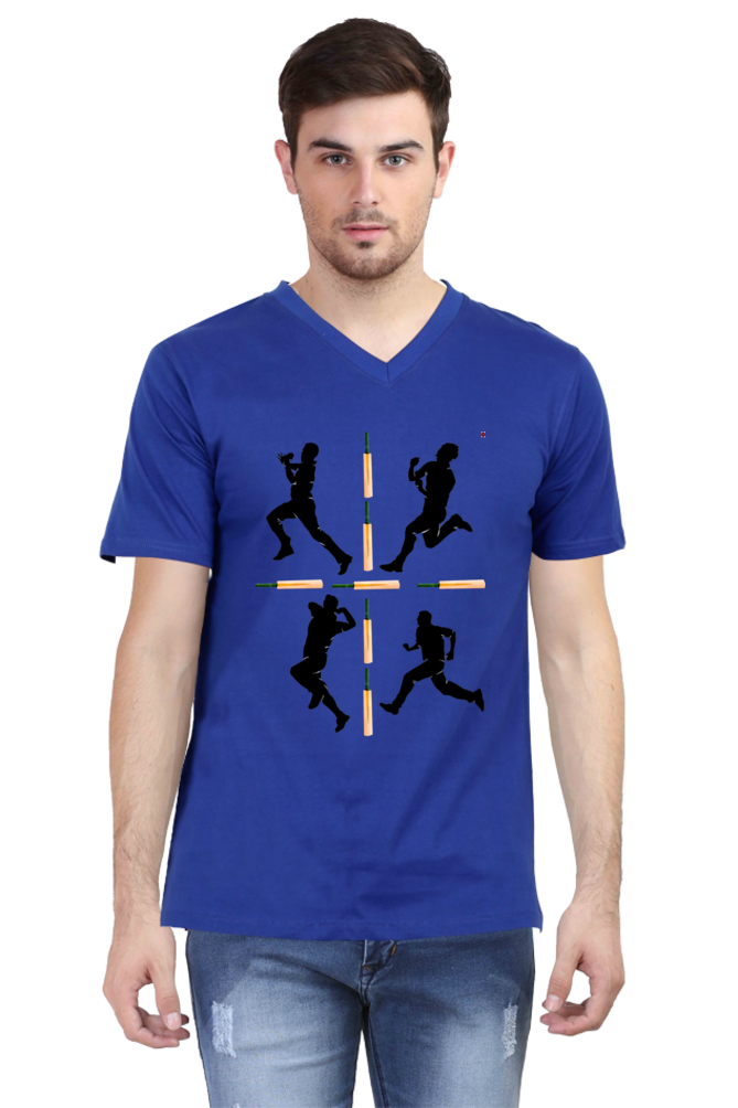 Cricket-Themed V-Neck Half Sleeve Men's T-Shirt