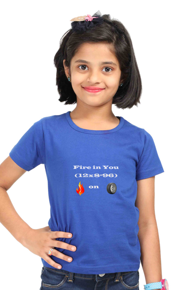 Racing-Themed Kids' Round Neck Half Sleeve Classic Tee | 'Fire in You, Fire on Wheel' Graphic Design