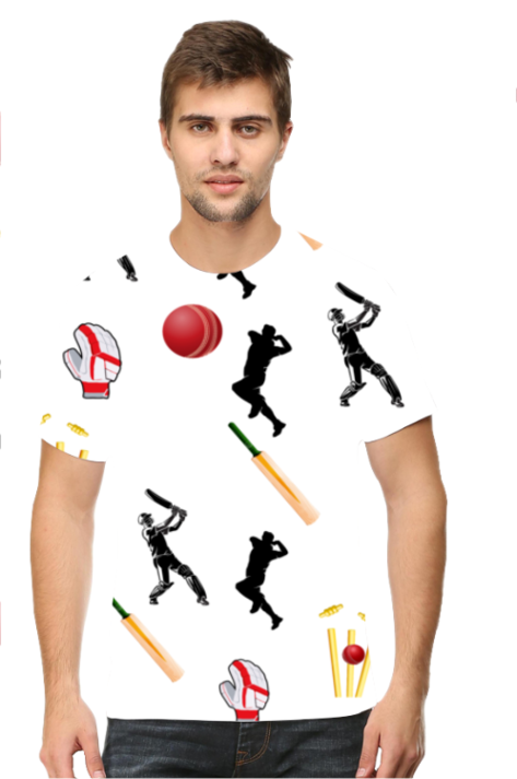 Cricket-Themed All-Over Print Men's T-Shirt (White)