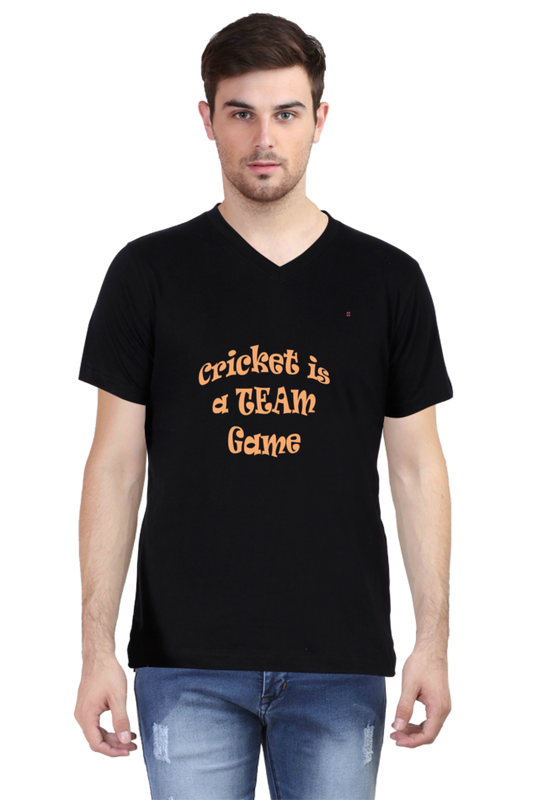 Cricket-Themed V-Neck Half Sleeve Men's T-Shirt