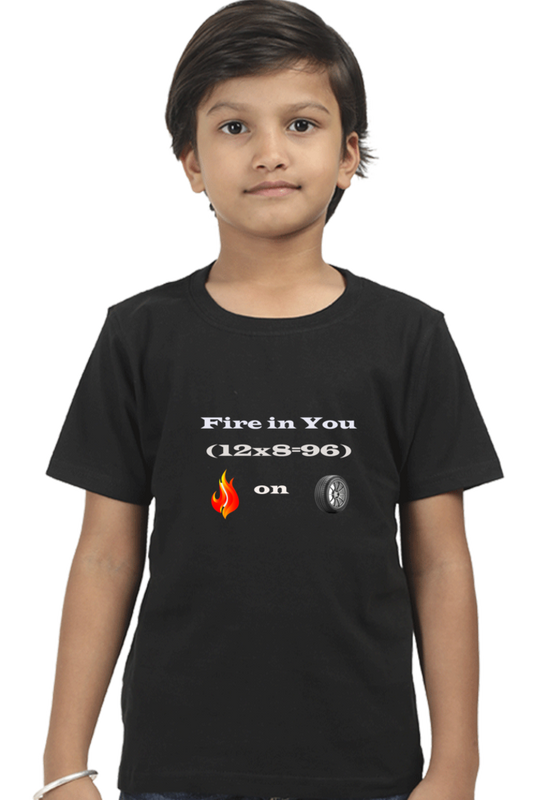 Racing-Themed Boys' Round Neck Half Sleeve Classic Tee | 'Fire in You, Fire on Wheel' Graphic Design
