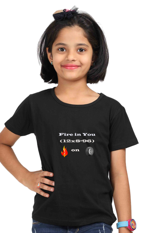 Racing-Themed Kids' Round Neck Half Sleeve Classic Tee | 'Fire in You, Fire on Wheel' Graphic Design