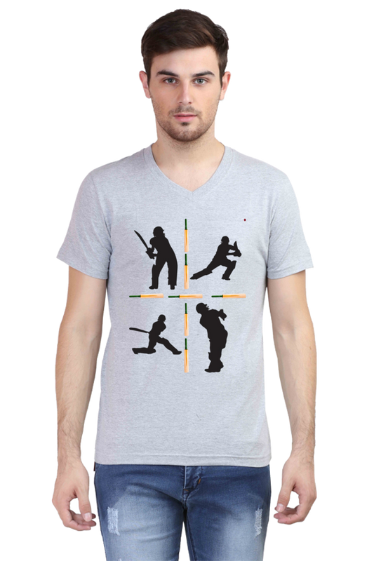 Cricket-Themed V-Neck Half Sleeve Men's T-Shirt