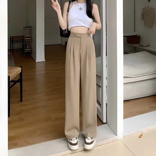 Women's Comfortable High Waist Loose Straight Wide Leg Pant | Casual Khaki Longline Trousers