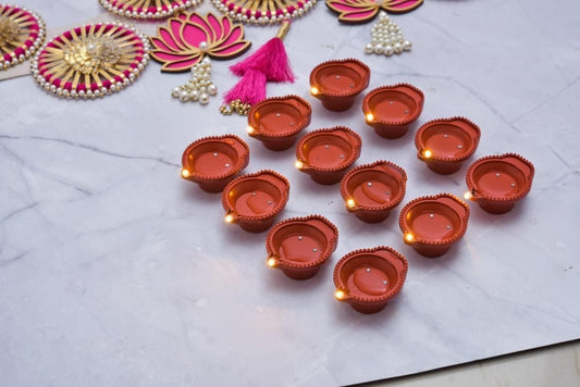 LED Light Water Sensor Diyas with Ambient Lights | Pack of 6/12/18/24 | Plastic Decorative Diyas