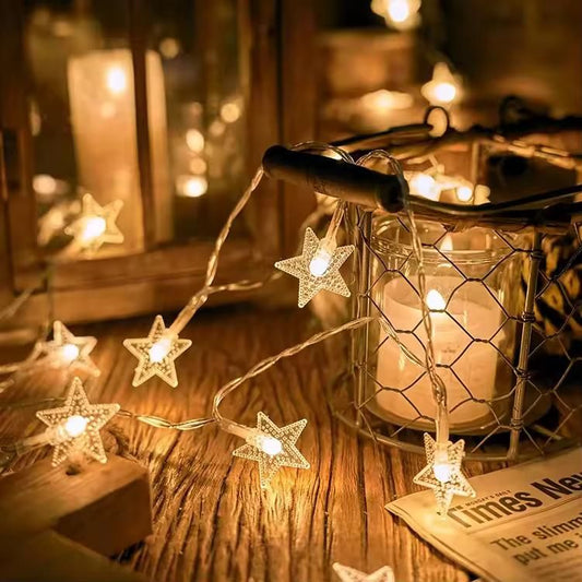 Serial String Star Lights for Decoration - 16 LED Warm White Star Fairy Lights | Waterproof Indoor &amp; Outdoor Decorative Lights