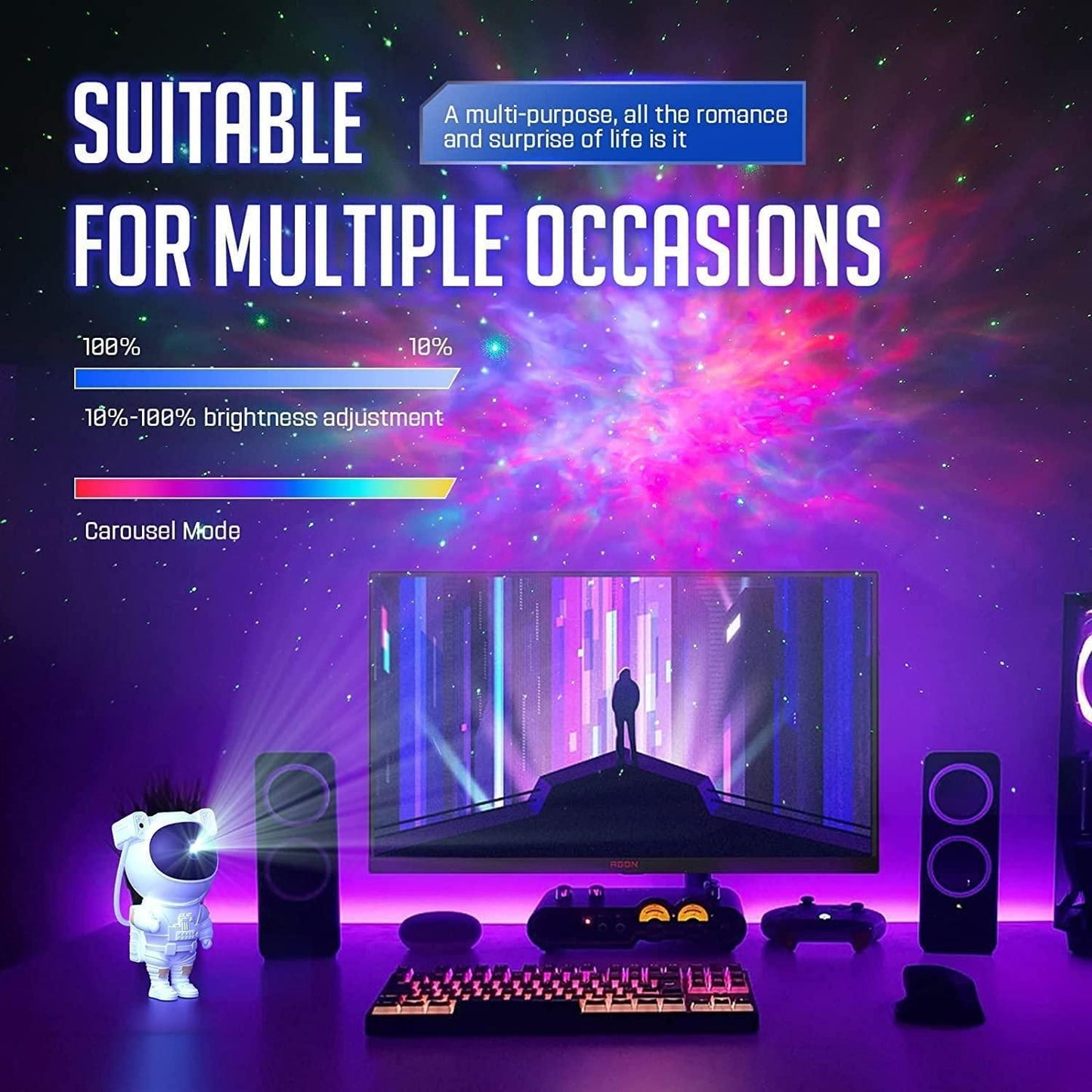 Astronaut Galaxy Projector with 360-Degree Magnetic Head Rotation | Remote Control | Creates a Starry Night Sky