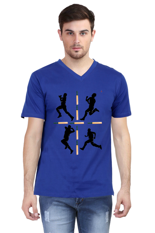 Cricket-Themed V-Neck Half Sleeve Men's T-Shirt